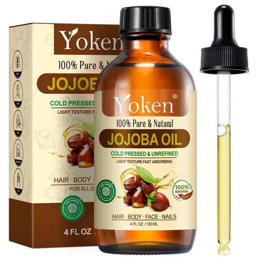 Yoken Organic Jojoba Oil 4 fl oz EWG Verified 100% Pure Jojoba Oil Cold Pressed for Skin Hair Nails Cuticles